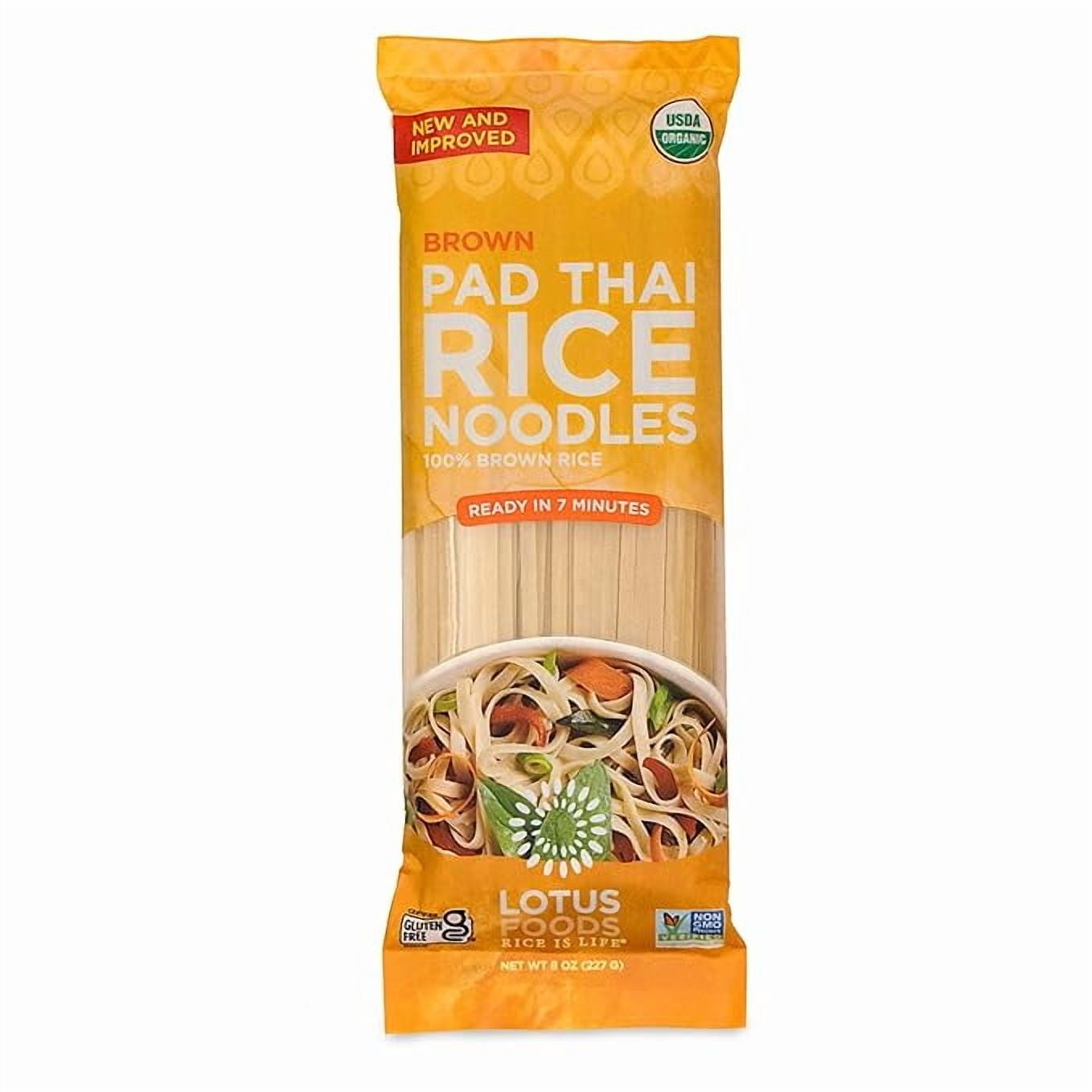Lotus Foods Organic Brown Rice Pad Thai Noodles - Asian Style Noodles for Stir Fry, Gluten Free, Vegan, Whole Grain, Non GMO, Serve Hot or Cold - 8 Oz ( Pack of 2 )