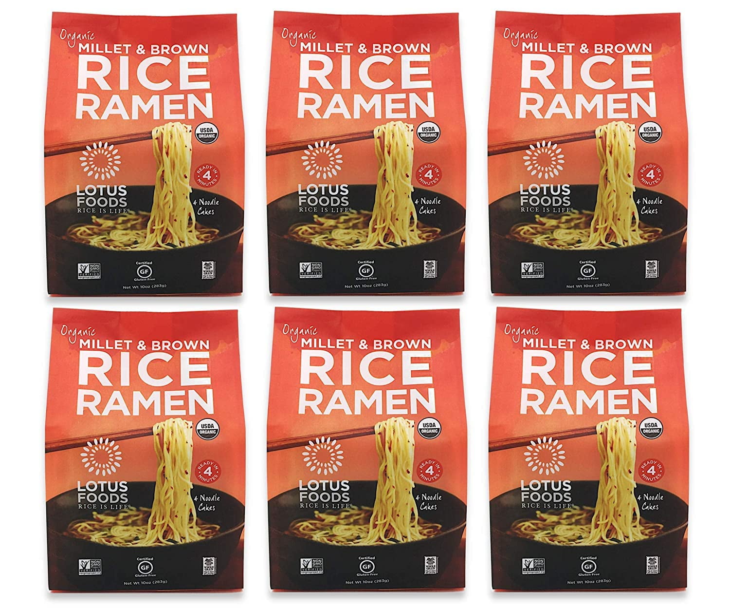 Lotus Foods Organic GlutenFree Millet and Brown Rice Ramen Noodles, 4 Count, 10 Ounce (Pack of