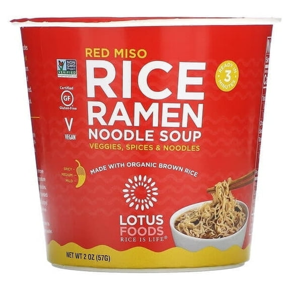Lotus Foods, Rice Ramen Noodle Soup, Red Miso, 2 oz Pack of 3