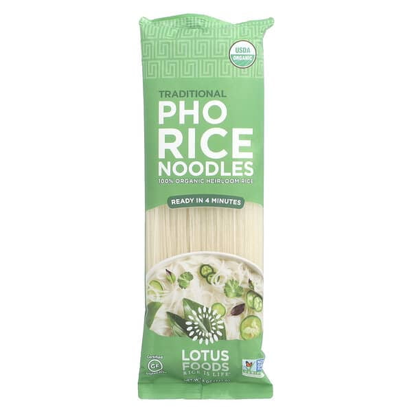 Lotus Foods, Traditional Pho Rice Noodles, 8 oz Pack of 4