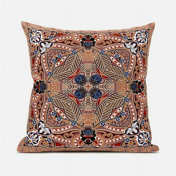 Lotus Garden Indoor/Outdoor Pillow in Orange Brown Black 28x28