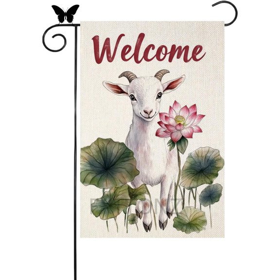 Lotus Goat Garden Flags 12x18 Inch Double Sided Welcome Yard Flags Small Outdoor Garden Decor for Spring Summer Farmhouse Holiday (20422)