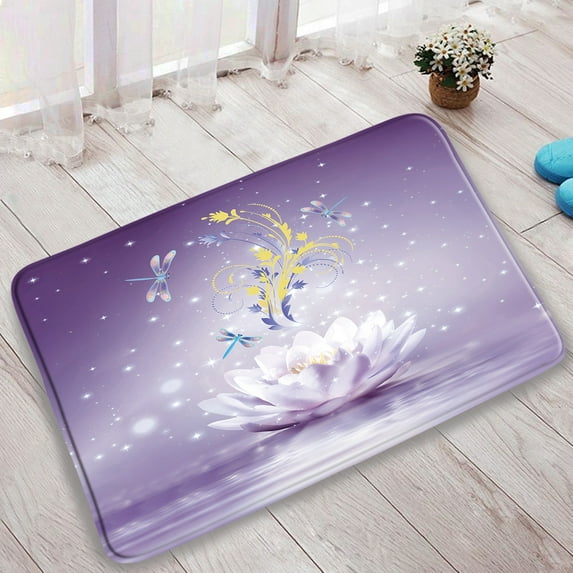 Lotus Green Bamboo Bath Mats Set Pink Flower Black Stone Zen Garden Scenery Home Bathroom Decor Door Rug Non-Slip Toilet Lid Mat