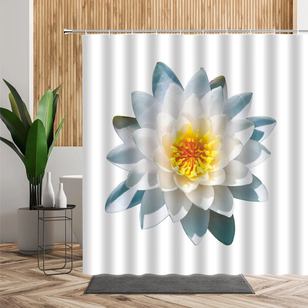 Lotus Green Leaf Pink Flower Bathroom Shower Curtain Scenery Oil