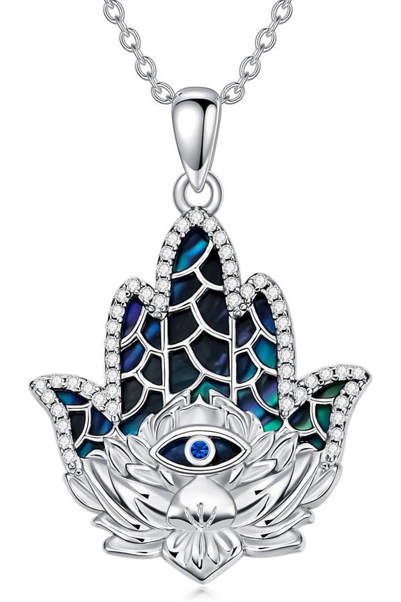 Lotus Hamsa hand Necklace S925 Sterling Silver Abalone Shell Necklace Protection Amulet Evil Eye Jewelry Birthday Gift for Women