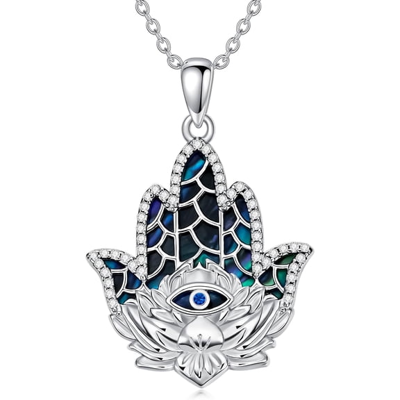 Lotus Hamsa hand Necklace S925 Sterling Silver Abalone Shell Necklace Protection Amulet Evil Eye Jewelry Birthday Gift for Women