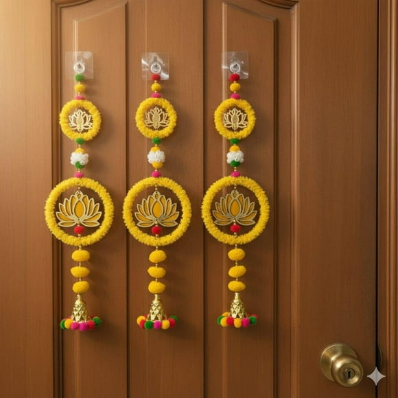 Lotus Hanging 4 Pcs 16 INCH Floral Wall Hangings Temple Backdrop for Pooja Diwali Decoration Items