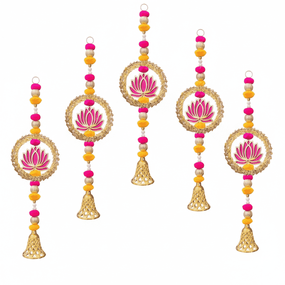 IndianStore01 16-inch Handmade Pink Lotus Floral Hanging Ornaments, Set of 6
