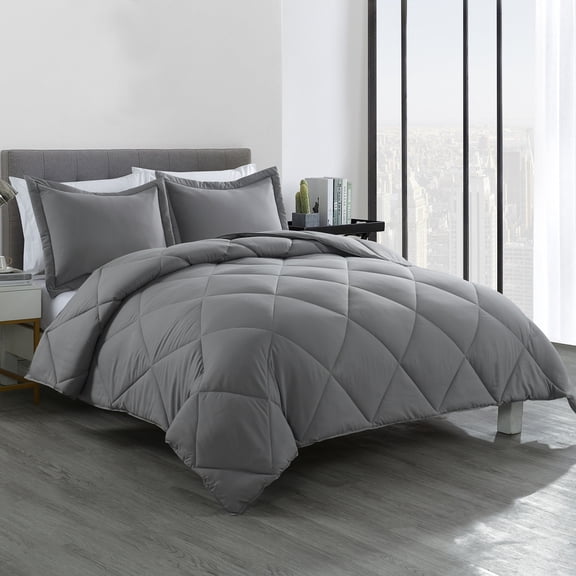 Lotus Home Stayclean Bacteria Reducing Diamond Stitch Comforter Mini Set, Grey, Full/Queen