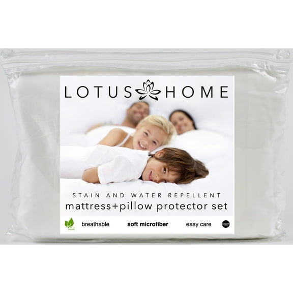 Lotus Home Stayclean Bacteria Reducing Microfiber Water and Stain Resistant Fitted Bed Protector Set