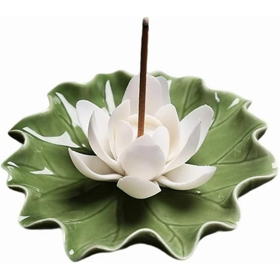 Lotus Incense Burner Holder Stick Ceramic Detachable Ash Catcher Lotus Leaf Incense Burners Tray for Sticks Home Teahouse Zen Purify Spiritual Supplies White 3.54 Inch White DIY