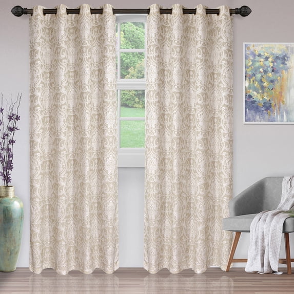 Lotus Jacquard Curtain Set, Raindrop