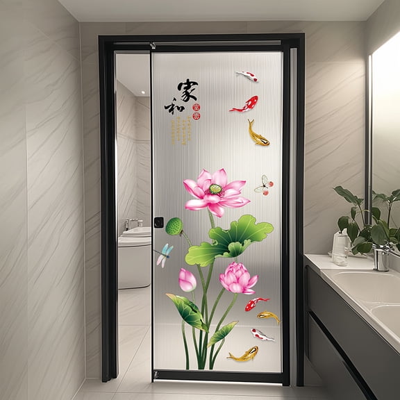 Lotus & Koi Fish Wall Sticker for Bathroom, Kitchen, Living Room TV Wall Decor - Self-Adhesive Mural Decal