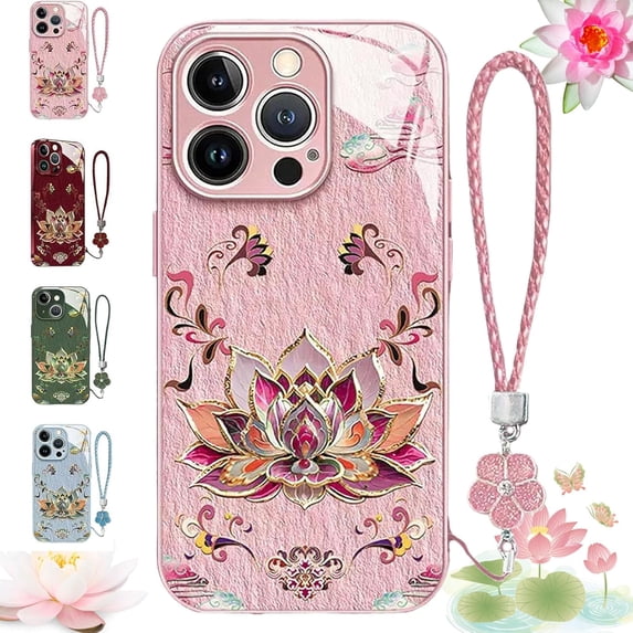 Lotus Lanyard Hard Case for iPhone, All-Inclusive Lens Design Phone Cover, Lotus Phone Case for iPhone 13/14/15/16/17 Pro Max (for 17Air,Pink)