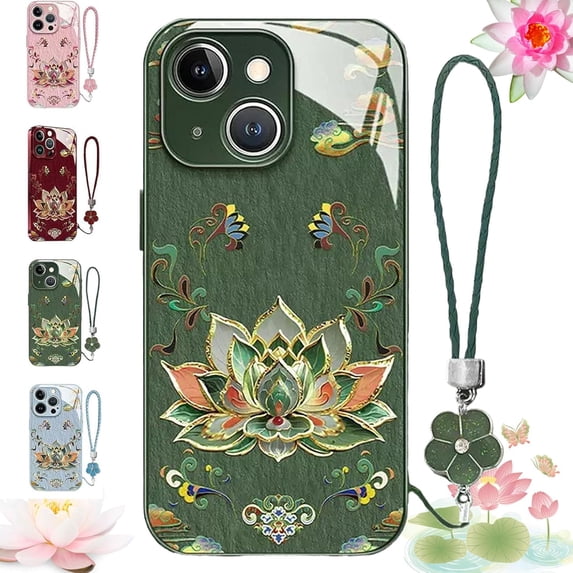 Lotus Lanyard Hard Case for iPhone, All-Inclusive Lens Design Phone Cover, Lotus Phone Case for iPhone 13/14/15/16/17 Pro Max (for 17Pro,Green)