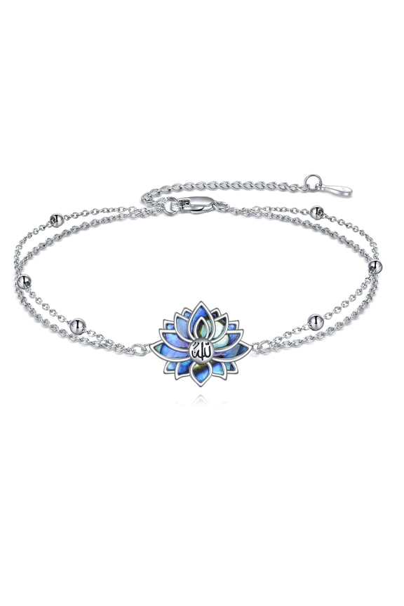 Lotus Layered Bracelet for Women 925 Sterling Silver Allah Lotus Bracelet Allah Yoga Jewelry Gifts