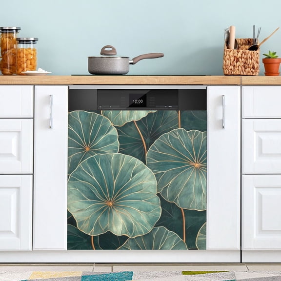 Lotus Leaf Dishwasher Magnet Cover Reuseable Refrigerator Magnet Cover Decal Kitchen Fridge Microwave Stickers Hoilday Party Decor 23 x 26 inch