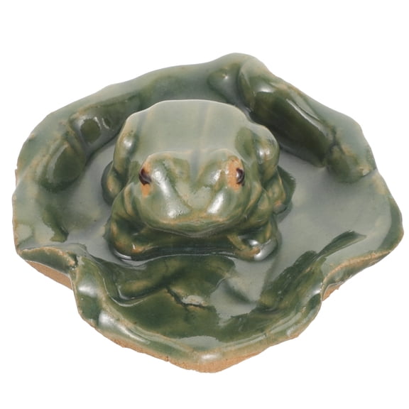Ceramic Lotus Leaf Frog Figurine Small Decorative Frog Statue for Table Decor