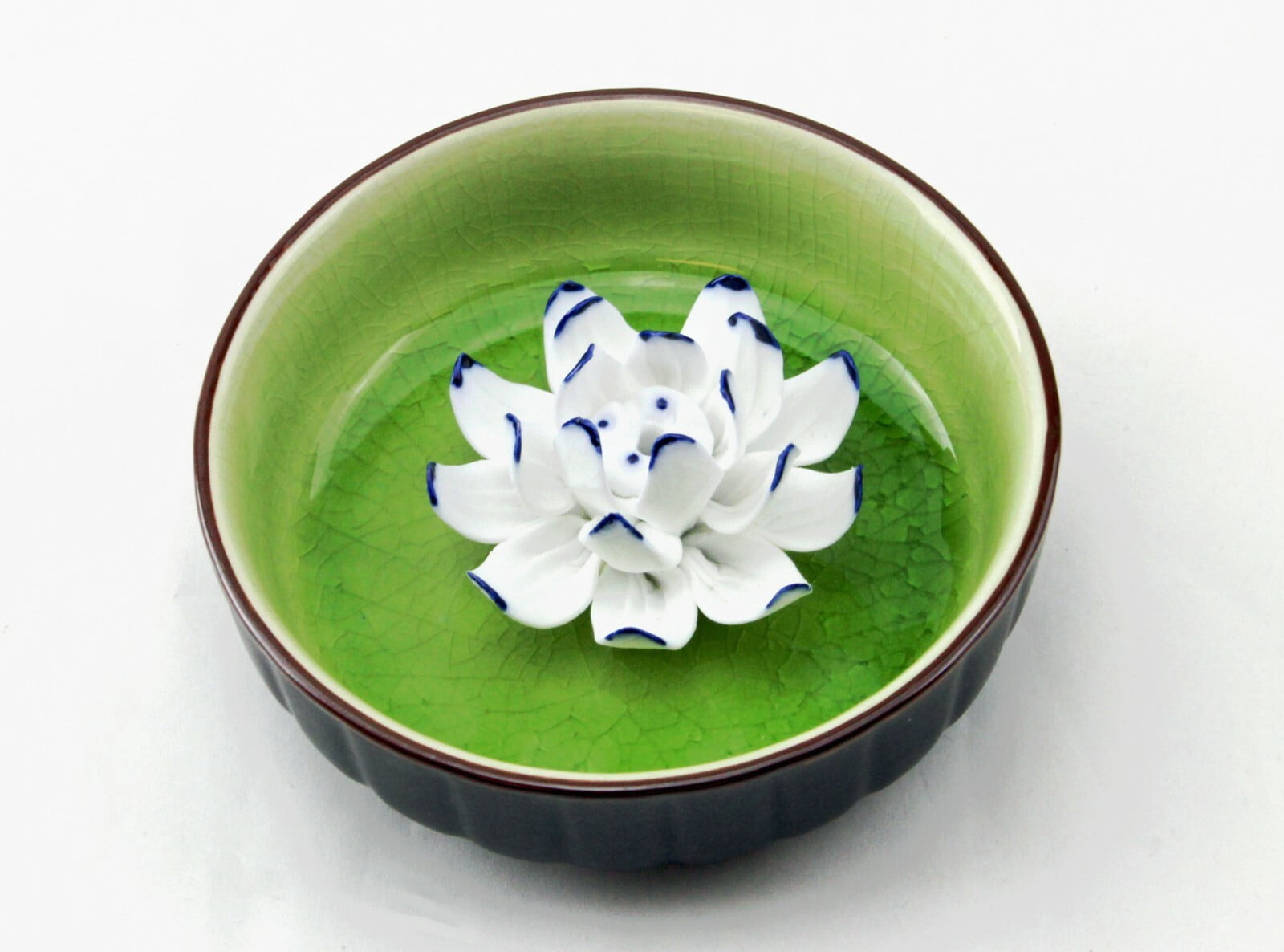 Lotus Leaf In Round Plate Incense Burner Holder Ceramic Light Green Gift/Decor KT00213