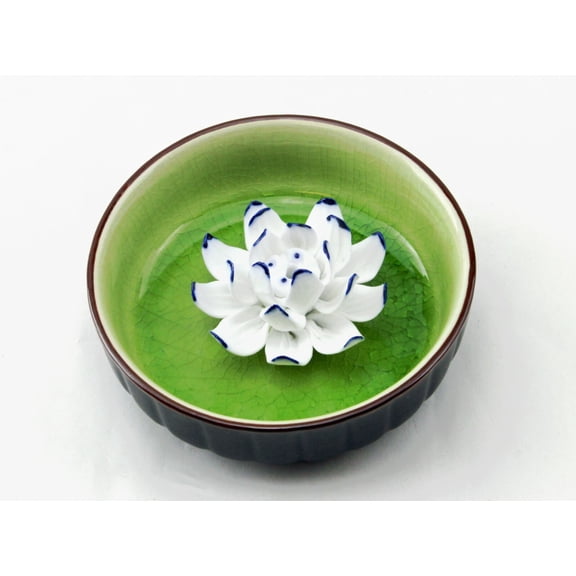 Lotus Leaf In Round Plate Incense Burner Holder Ceramic Light Green Gift/Decor KT00213