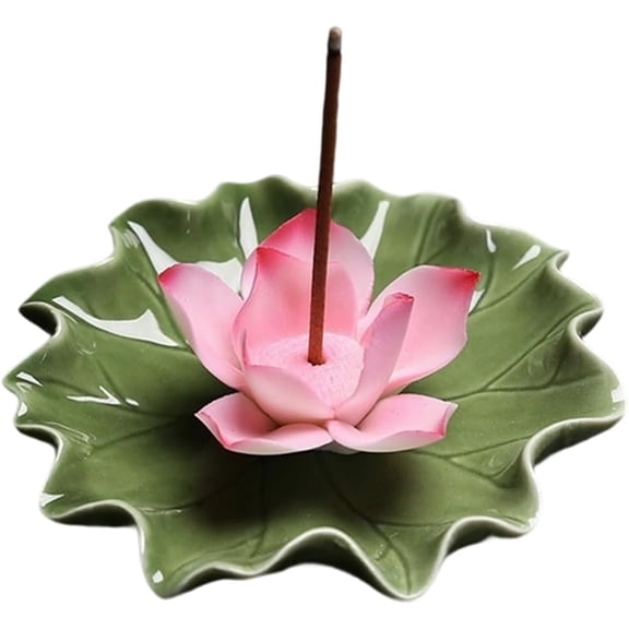 Lotus Leaf & Lotus Flower Porcelain Incense Burners Incense Holders Home Office Teahouse Zen Supplies Hot Pink 90x30mm