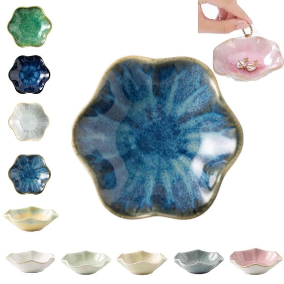 Lotus Leaf Shape Decorative Ring Tray, Small Key Bowl, Ceramic Trinket Tray Jewelry Dish Organizing Necklace Earrings, Home Decoration for Mom Best Friend Sister (Blue)