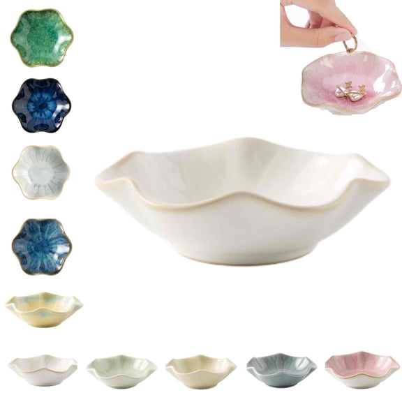Lotus Leaf Shape Decorative Ring Tray, Small Key Bowl, Ceramic Trinket Tray Jewelry Dish Organizing Necklace Earrings, Home Decoration for Mom Best Friend Sister (White)