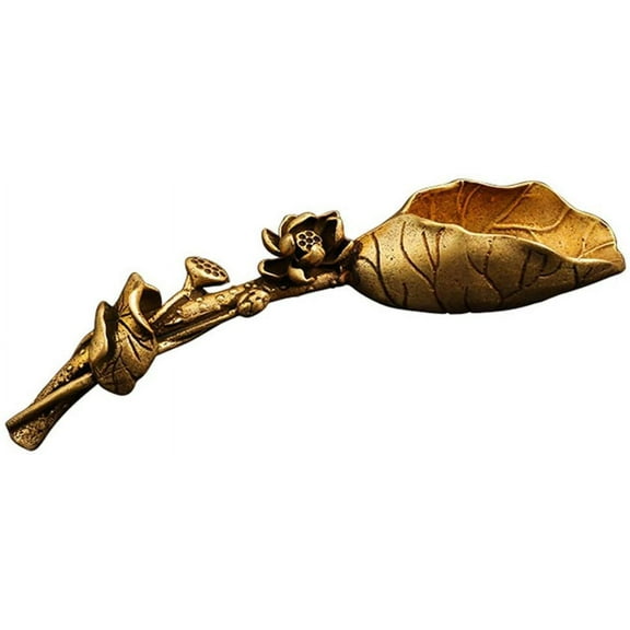 Lotus Leaf Shape Loose Leaf Tea Spoon, Beautiful Retro Brass Tea Scoop Handmade Craft for Tea Ceremony Coffee Bean Sugar Dog Cat Food