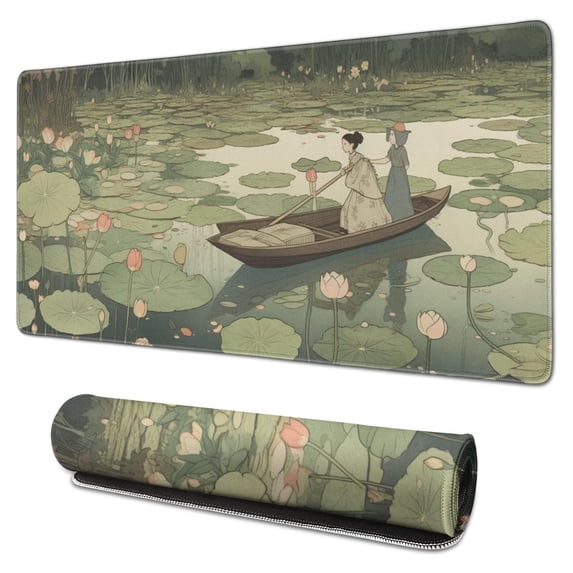 Lotus Leaves Flowers Classic Lotus Pond View Gaming Mouse Mat,Rectangle XX Large Non-Slip Rubber Gaming Mouse Pad with Stitched Edges, Office Mouse Pad for Women Men Kids, 31.5x15.7