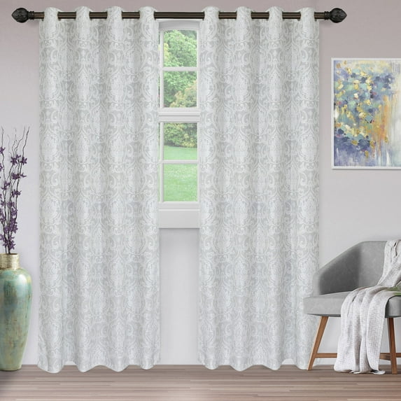 Lotus Light Filtering Floral Damask Jacquard Curtain Set Light Grey / 52"x108"