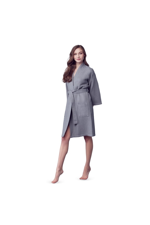 Knee Length Waffle Robe Lightweight Women's Robe (Grey, Medium)