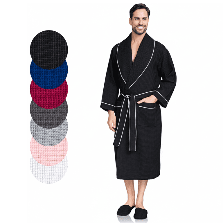 Lotus Linen Men's Waffle Robe with Piping - Lightweight Cotton Spa Bathrobe,  Black XXL - Walmart.com