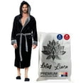 thumbnail image 1 of Lotus Linen Plush Hooded Robe for Men - Soft Fleece Bathrobe, Black Grey M/L, 1 of 10