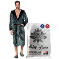 thumbnail image 1 of Lotus Linen Plush Hooded Robe for Men - Soft Fleece Bathrobe Green Black  L/XL, 1 of 10