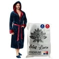 thumbnail image 1 of Lotus Linen Plush Hooded Robe for Men - Soft Fleece Bathrobe, Navy Burgundy XL/XXL, 1 of 10