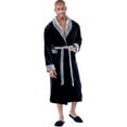 thumbnail image 1 of Lotus Linen Shawl Plush Robe for Men - Long Soft Fleece Bathrobe, Black Gray S/M, 1 of 6