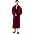 thumbnail image 1 of Lotus Linen Shawl Plush Robe for Men - Long Soft Fleece Bathrobe, Burgundy Black L/XL, 1 of 6