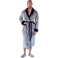 thumbnail image 1 of Lotus Linen Shawl Plush Robe for Men - Long Soft Fleece Bathrobe, Gray Black M/L, 1 of 6