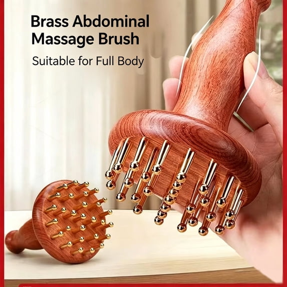 Lotus Meridian Massage Brush – Acupressure Tool with Copper Ball & Sandalwood Handle, Scalp & Body Massager for Head, Shoulder, Relaxation, Natural Wellness Gift