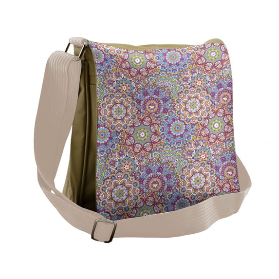Lotus Messenger Bag, Colorful Mandala Paisley, Unisex Cross-body, by Ambesonne
