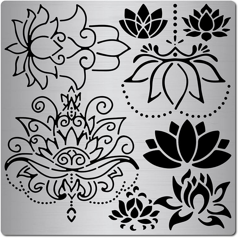 lotus-metal-stencil-flower-yoga-stencils-stainless-steel-floral-painting-reusable-templates-journal-tool-for-painting-on-wood-wood-burning-pyrography-and-engraving-walmart-com