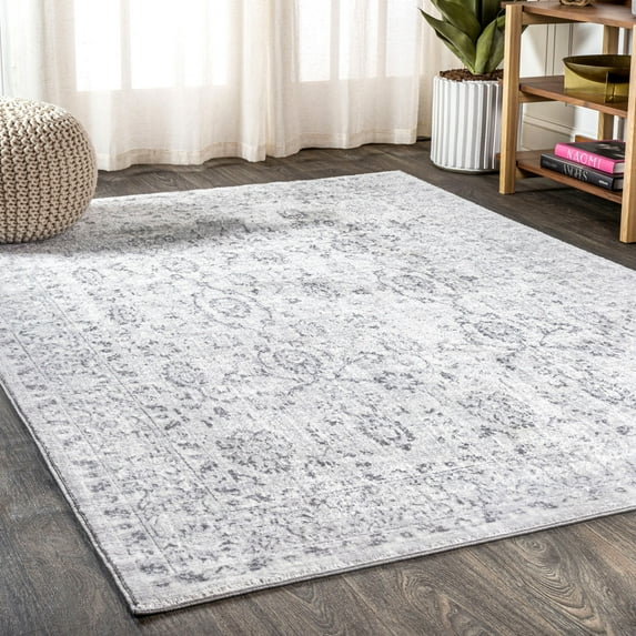 JONATHAN Y SILK ORCHID 4 x 6 Area Rug, Lotus Persian Floral - Gray, SOR100A-4