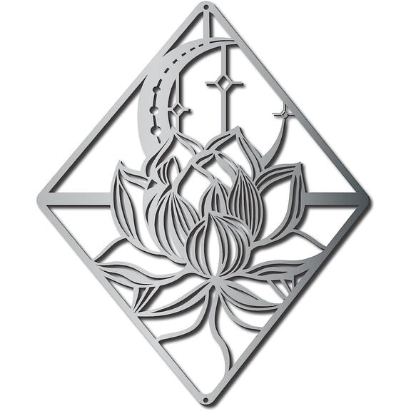 Lotus Moon Metal Wall Art Flowers Wall Decor Boho Wall Sign Hanging Sculpture for Room Home Office Bedroom Kitchen Garden Indoor Outdoor Christmas Holiday Ornaments