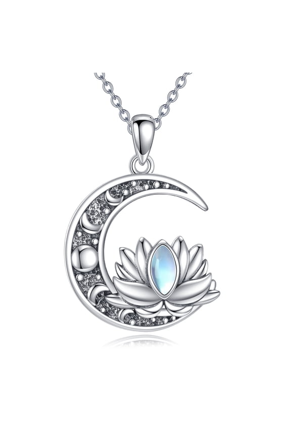 Lotus Necklace 925 Sterling Silver Lotus Pendant Moon Jewelry Gifts for Women