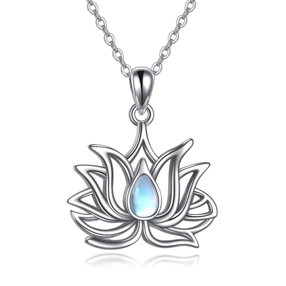 Lotus Necklace for Women Sterling Silver Moonstone Lotus Flower Pendant Jewelry Gifts