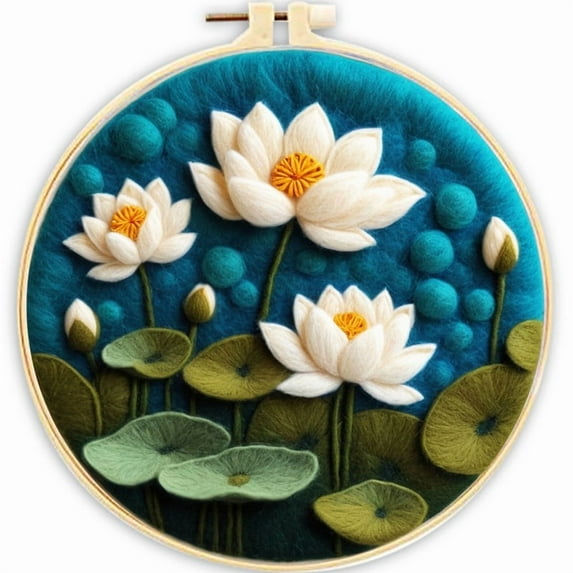Lotus Needle Felting Set, Beginner Felt Painting Set, With Wool Felt Painting Set, Decorative Frame, Suitable for Home Decoration, Christmas Gift