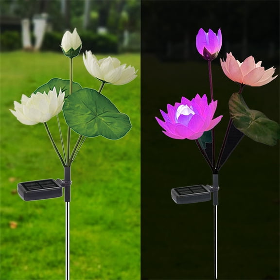 Lotus Outdoor Garden Lights, 2 Pack Decorative LED Lantern Stakes, Solar Powered, IP65 Waterproof, Patio Pathway Yard Decor, Romantic Garden Lighting, Wedding Party Outdoor