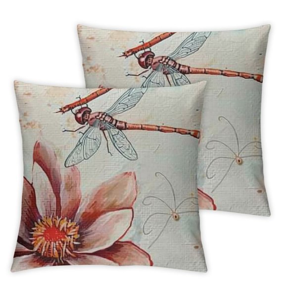 Lotus Pattern Dragonfly Peace and Calm Burlap Decorative Rectangle Throw Lumbar Waist Pillow Case Cushion Cover for Couch Living Room