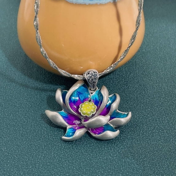 Lotus Pendant Necklace Vintage Chinese Style Floral Jewelry Women Lucky Charm Oriental Accessory Gift for Hanfu Dress