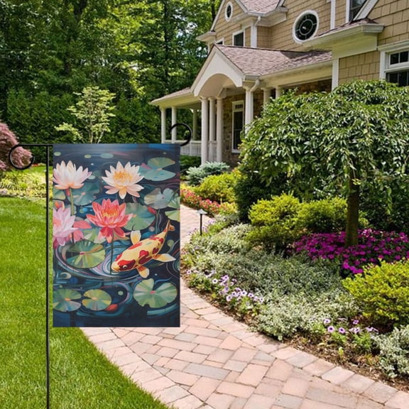 Lotus Pond and Fish Garden Flag 28x40 inch Double Sided Outside Yard Decorations for Home Outdoor